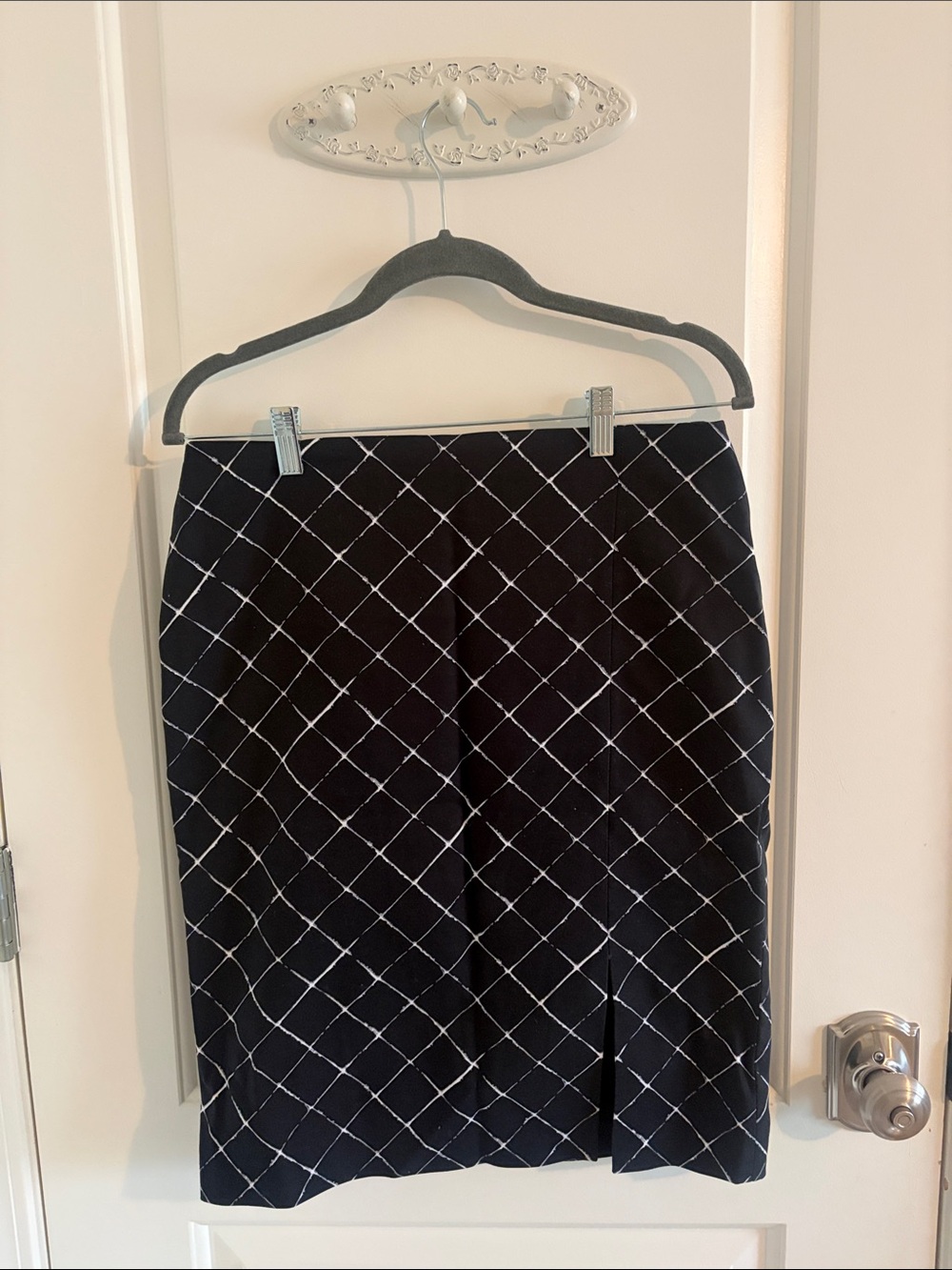 White House Black Market Black Pencil Skirt with White Windowpane Grid
